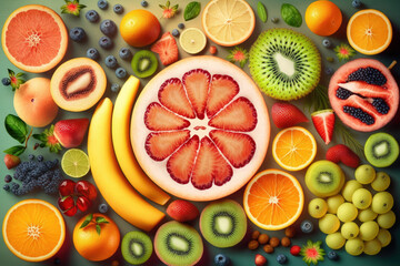 Background of fresh fruits of all kinds. I adore fruits and good meals. Generative AI