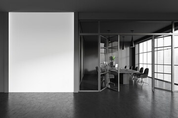 Obraz na płótnie Canvas Front view on dark office room interior with copy space