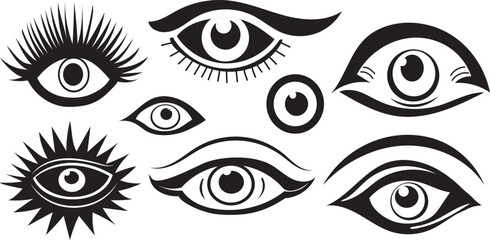 collection of eyes, mystical, clairvoyance, evil eyes silhouette ,design isolated, vector