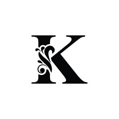 letter K. Black flower alphabet. Beautiful capital letters with shadow	
