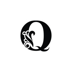letter Q . Black flower alphabet. Beautiful capital letters with shadow	
