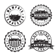 Memphis Tennessee Stamp Skyline Postmark. Silhouette Postal Passport. City Round Vector Icon Set. Vintage Postage
