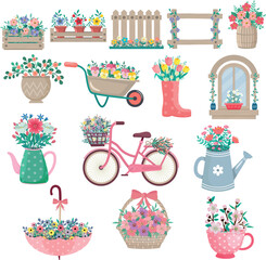Floral spring clipart. Spring time set of floral decorative elements.
