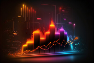Business economic charts with light effects in pastel colors. Ai Generated. - obrazy, fototapety, plakaty