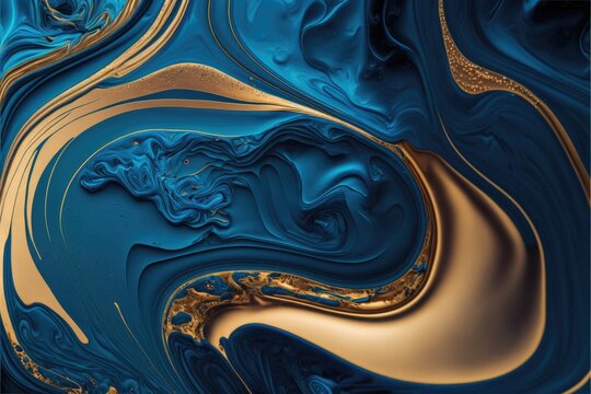 Abstract marbleized effect background gold and Blue creative colors generative ai 
