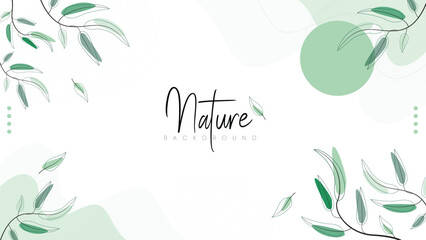 Natural Background with a Combination of Leaf Lines, Minimalist with a Combination of Leaves and Curved Lines. Green Background.