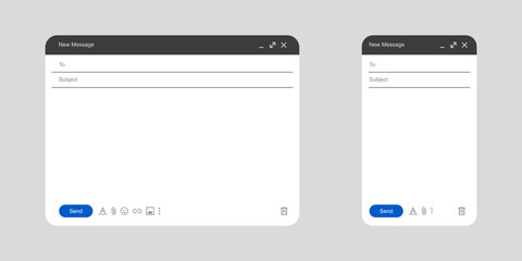 Compose email window template vector. Email ui design editable. Blank email interface mockup.