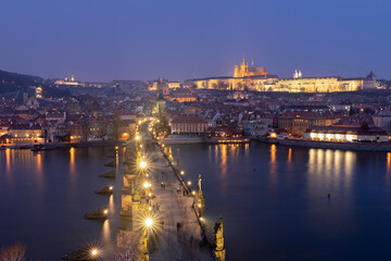 Fototapeta na wymiar Panoramic View Of Prague Castle And Charles Bridge, Prague