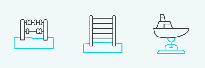Set line Swing boat, Abacus and Swedish wall icon. Vector