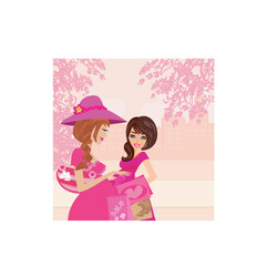 pregnant friends shopping together in the city