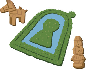 前方後円墳と埴輪セット　シンプルイラスト