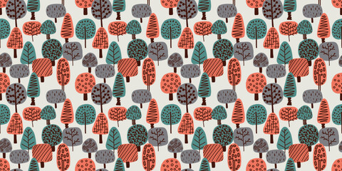 Tree illustration background. Seamless pattern.Vector. 木のイラストパターン