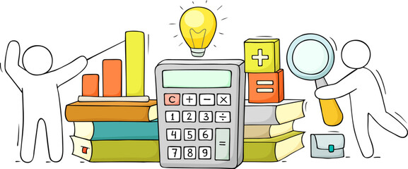 Finance business idea, calculator and light bulb