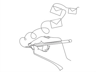 Continuous one line drawing of envelopes and hand writing letters. E mail list building illustration. Can used for logo, emblem, slide show and banner. 