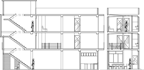 section Modern minimalist shop house illustration vector sketch