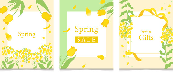 春のあしらい　花のデザイン　黄色　菜の花とチューリップ　