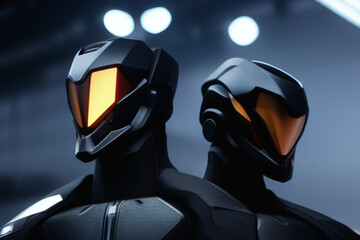 Two futuristic cyborg in helmet concept AI Generated