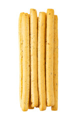 Traditional italian breadsticks isolated on white background. Grissini sticks.