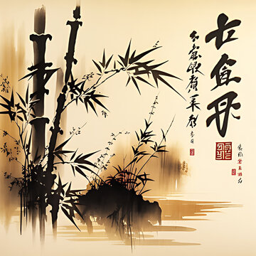 silhouette of a bamboo, Generate AI