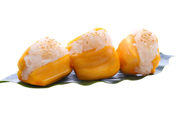 Jackfruit with jackfruit leaf, isolated transparent png