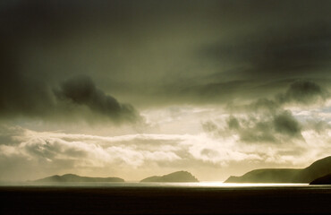 Storm over Blasket Islands from Slea Head, Dingle Peninsula, Co. Kerry, Ireland. L-R Inishvickillane, Inishabro, Great Blasket