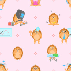 Seamless Pattern Abstract Elements Animal Hedgehogs Wildlife Vector Design Style Background Illustration Texture For Prints Textiles, Clothing, Gift Wrap, Wallpaper, Pastel