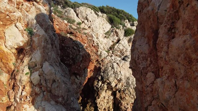 Rocks of an uninhabited island in the Mediterranean Sea. Uc adalar islands. 