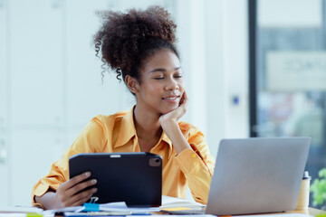 Young African American woman smiling face, professional woman, Portrait of young smiling woman looking at camera, Successful African American businesswoman. 