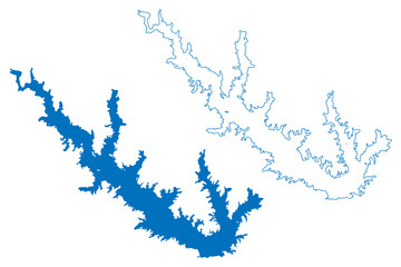 Obraz premium Lake Sam Rayburn Reservoir (United States of America, North America, us, usa, Texas) map vector illustration, scribble sketch Sam Rayburn Dam map