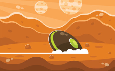 Crashed flying saucer. Alien craft on mars planet. Unidentified Flying Object UFO. Vector illustration © Vectors