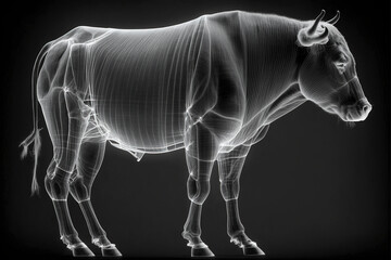 Obraz premium Bull x-ray style. X-ray of Raw whole cow. Creative Art abstract. Created with Generative AI technologycreated with Generative AI technology