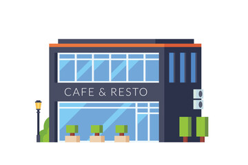 Vector local cafe and restaurant building flat design illustration