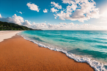 Fototapeta na wymiar A Paradise Beach - With Turquoise Waters and a Blue Sky Generative AI
