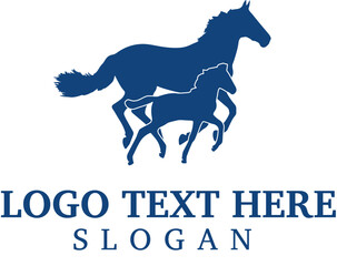 mare and foal logo, Running horse logo, horse business logo template 