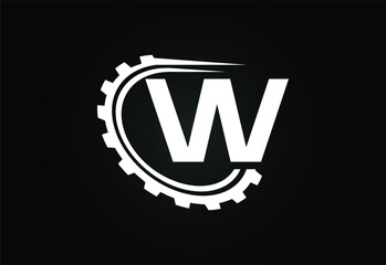 Initial W alphabet with a gear. Gear engineer logo design. Logo for automotive, mechanical, technology, setting, repair business, and company identity