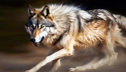 Obraz premium Wolf running. Wild animals. Running predator, wild hunter. Post-processed generative AI