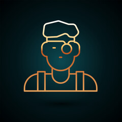 Gold line Jeweler man icon isolated on dark blue background. Vector