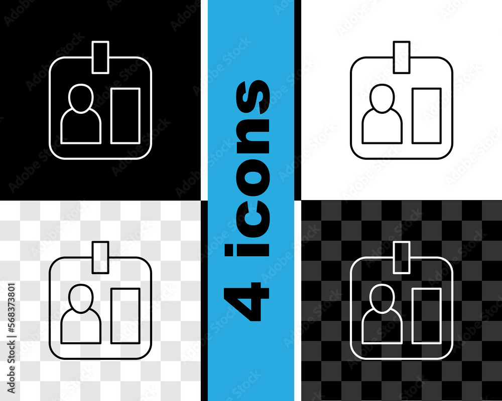 Poster set line press journalist vertical badge icon isolated on black and white, transparent background. m