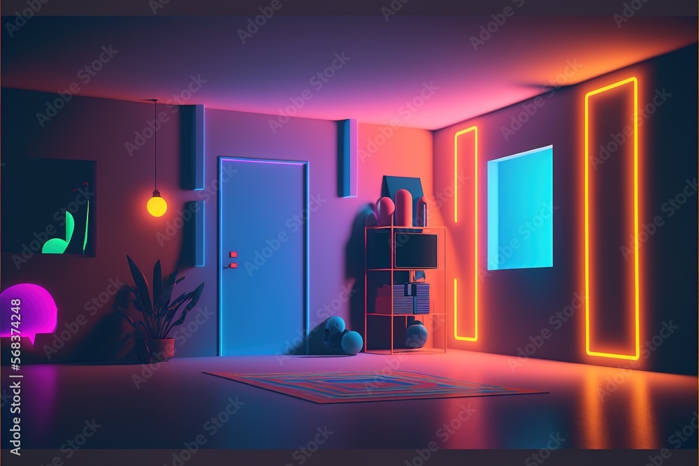 Poster fantastic neon tunnel, virtual art gallery concept . immersion in virtual reality, artificial intell