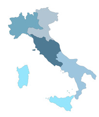 Map of Italy with five regions on colorful and white background
