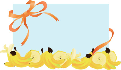 リボンをかけたメッセージカードにバナナを配置したイラスト