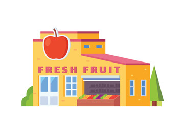 Vector local fresh fruit shop building flat design illustration