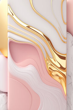 Beautiful pink marble and golden background. Generative AI illustrations.