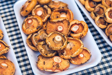 Red pine mushrooms at the local market.