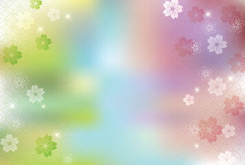 日本の伝統柄　七宝つなぎ文様と桜の背景