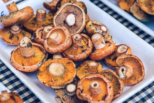Red pine mushrooms at the market.
