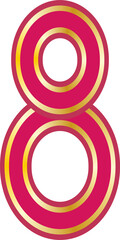 Modern stylized number Number 8 from award ribbon  Red and gold illustration Elements for your unique design; logo, corporate identity, application, creative poster. 