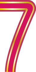 Modern stylized number Number 7 from award ribbon  Red and gold illustration Elements for your unique design; logo, corporate identity, application, creative poster. 