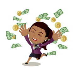 People celebrate success, running under money