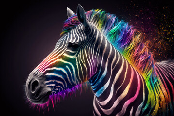 Illustration of a multicolored zebra - AI generative